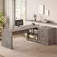 preview thumbnail 129 of 156, Farmhouse Executive L Shaped Desk Home Office Desk with Drawers and Storage Cabinet & Power Outlet 61" - Grey