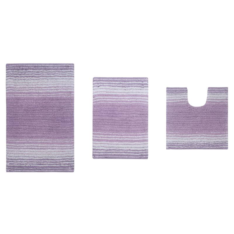 Gradiation Rug Collection 100% Cotton Non-Slip Bath Rug Set, 3 Piece Machine Washable- Bathroom Rug, Bath Rug, U Shaped Contour