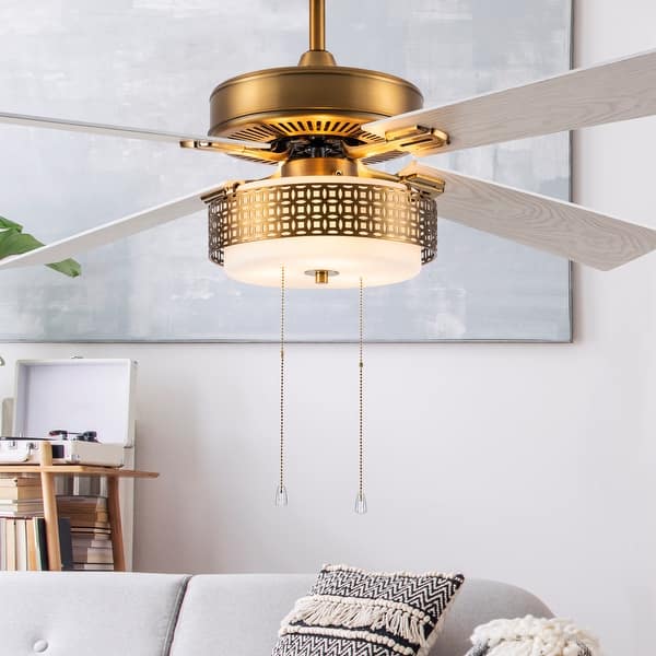slide 2 of 17, Dinah River of Goods Brass and Glass 52-Inch Ceiling Fan with Light - 52" x 52" x 12.5"/17.5"