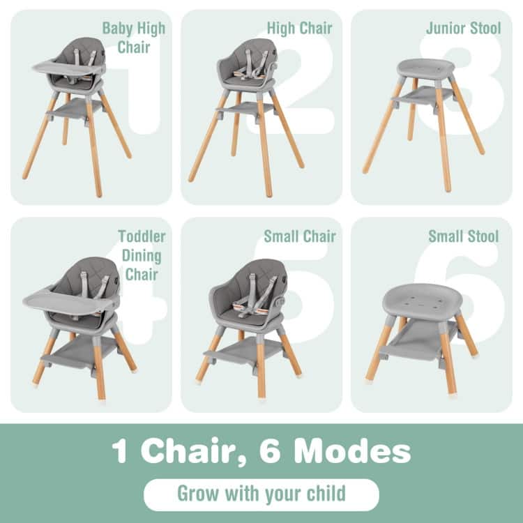 6-in-1 Baby High Chair with Removable Dishwasher and Safe Tray - 24.5" x 23" x 35.5"