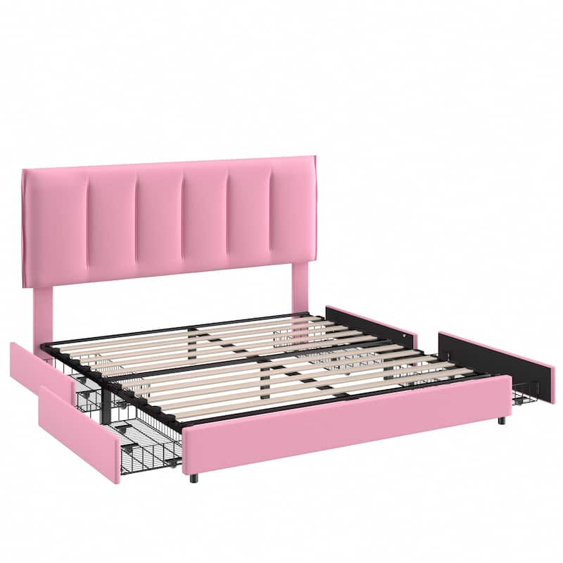 Javlergo Bed Frame with Storage Drawers, Upholstered Platform Bed Frame with Adjustable Headboard