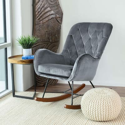 Rocking Chair with Thick Cushioned Seat, Glider Chair with High Backrest, Lounge Armchair with Solid Wood Legs