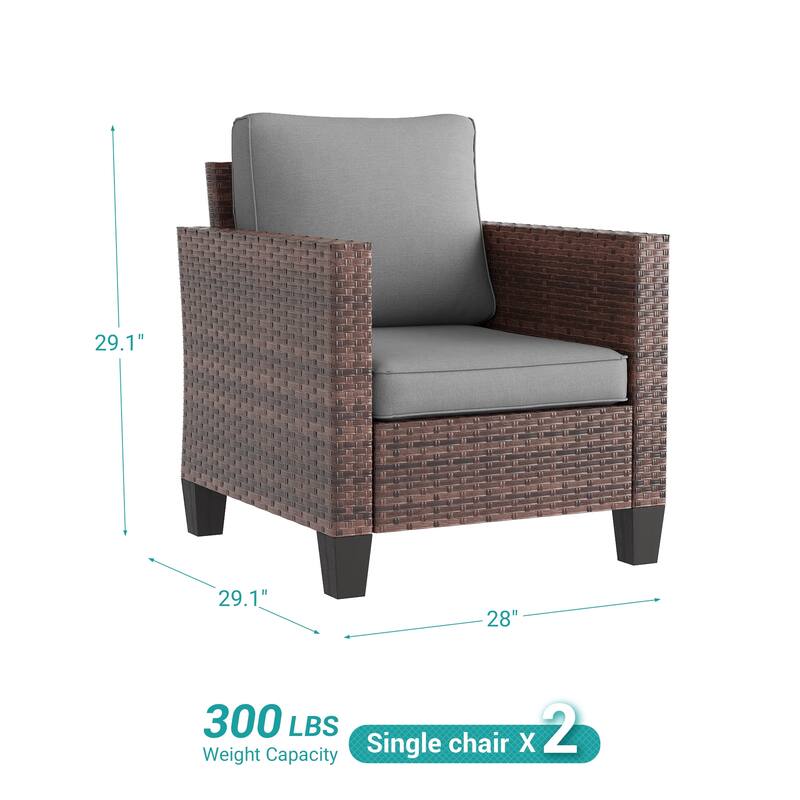 LIVOOSUN 2Pcs Outdoor Seating Sets Patio Brown Rattan Furniture Chair