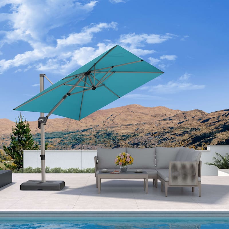PURPLE LEAF Elegant Champagne-Gold Patio Cantilever Umbrella Adjustable Offset Umbrella