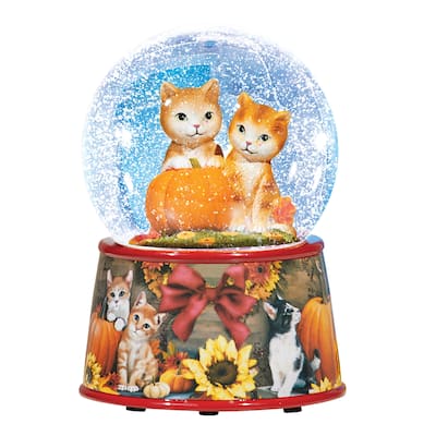 Hand-Painted Harvest Cat Water Globe Decoration - 4 x 5.75 x 4