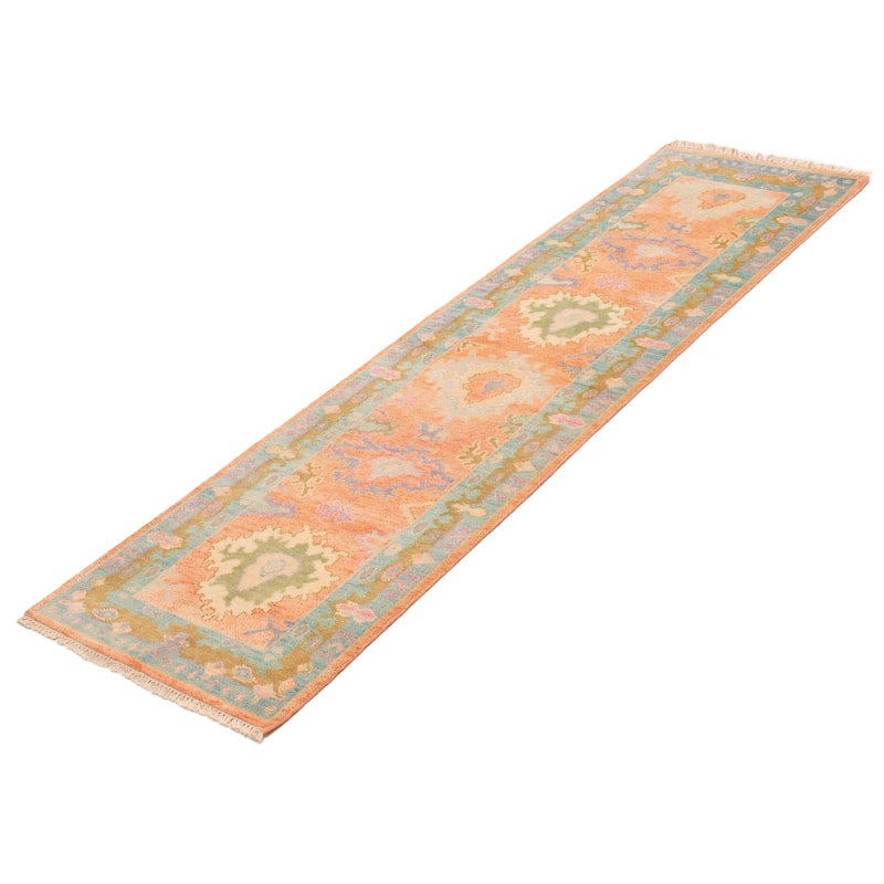 ECARPETGALLERY Hand-knotted Modern Oushak Coral Wool Rug - 2'6 x 9'7