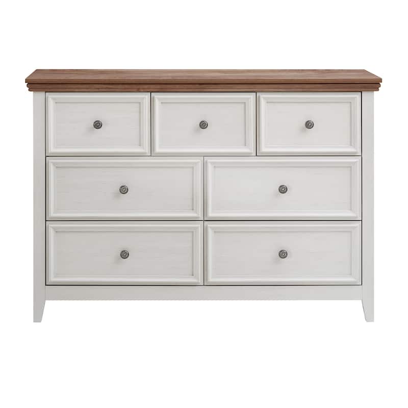 GDFStudio - Farmhouse Modern 7-Drawer Dresser Cabinet with Smooth Metal Slides and Wide Top