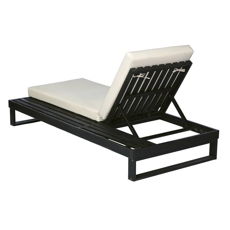 Christopher Knight Home - Modern Outdoor Acacia Wood Chaise Lounge with 4-Position Adjustable Backrest & 3-Fold Cushion