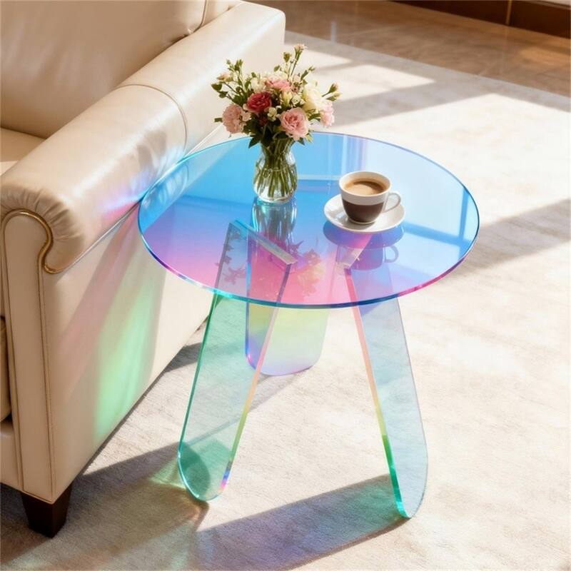 Rainbow Acrylic End Table 17.5" Glowing Side Table with PVC Cover - 18"x17.5"