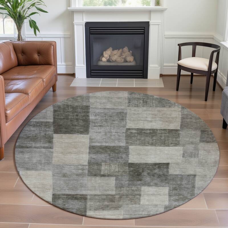 Premium Washable Super Soft Contempory Checker Mayfield Rug - Taupe - 8' x 8'
