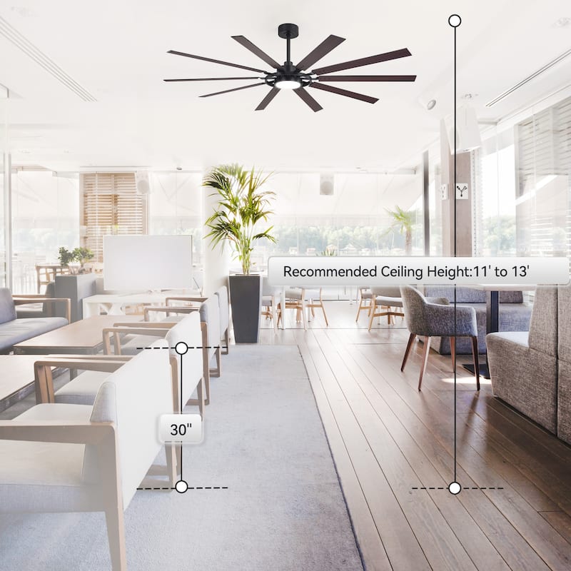 72"/80" Large Windmill Ceiling Fan with Light and Remote(10 Reversible Blades)