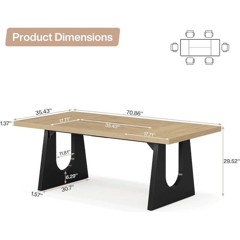 71" Farmhouse Dining Table for 6-8, Large Rustic Rectangular Kitchen & Dinner Table with Solid Wood Legs