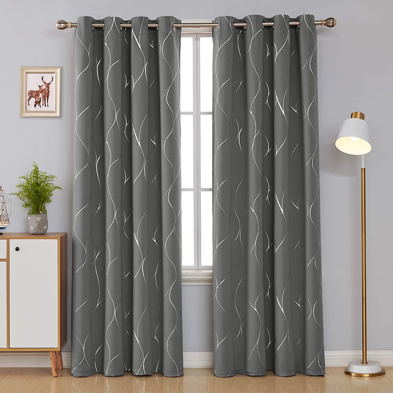 Deconovo Silver Line 52 Width Curtain Panel Pair (2 Panel)