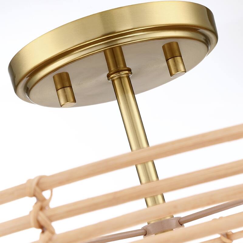 2-Light Bohemian Rattan Semi-Flush Mount Ceiling Light