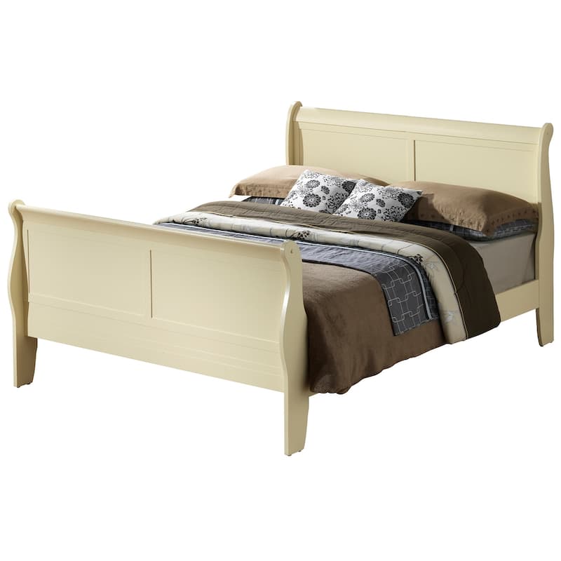 King Sleigh Wooden Bed with High Footboard - 90" - Beige