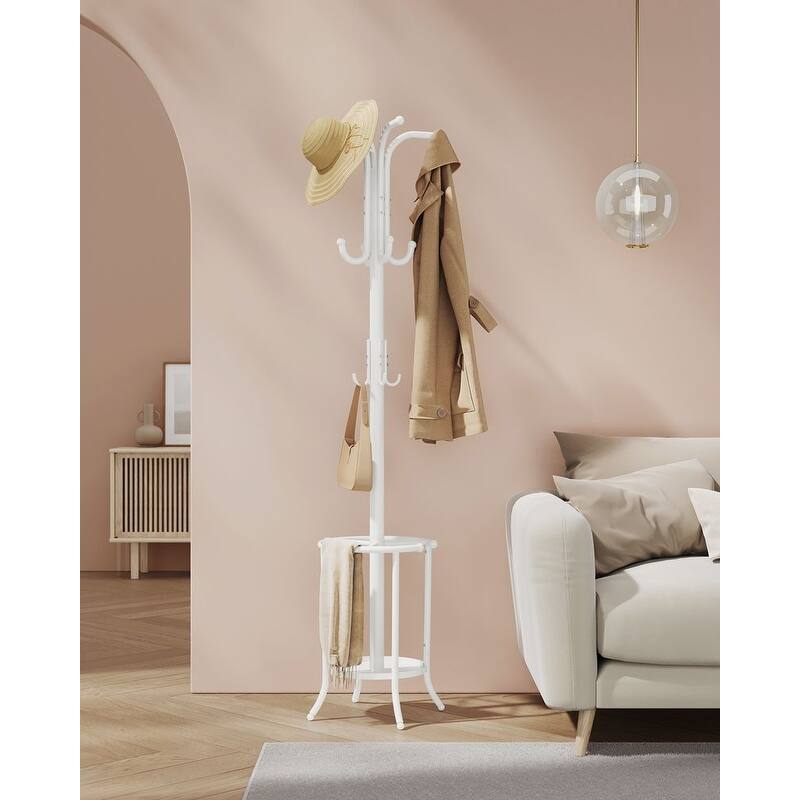 Modern Tall Freestanding Coat Rack with Metal Frame and Umbrella Holder for Home and Office - 15.7"D x 15.7"W x 68.9"H