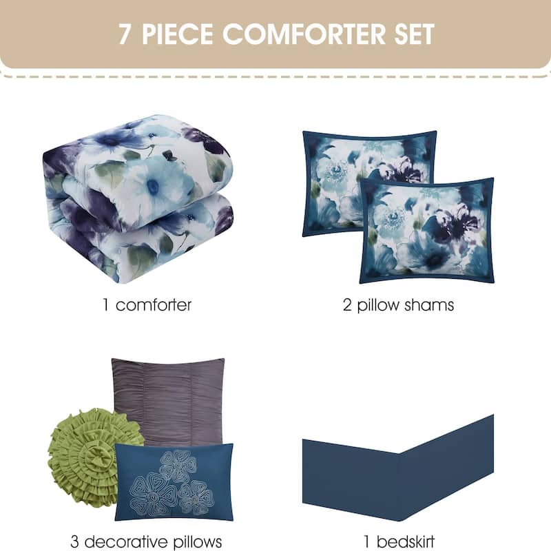 Nanshing Leela 7 Piece Floral Comforter Set