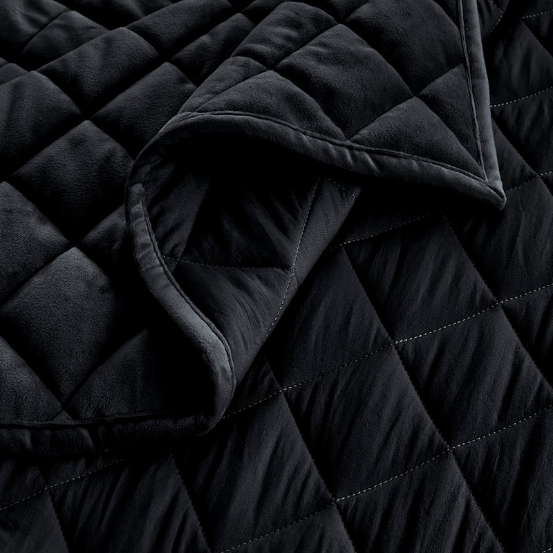 Pointehaven Heavy-Weight Oversized Diamond Design Velvet Quilt Sets