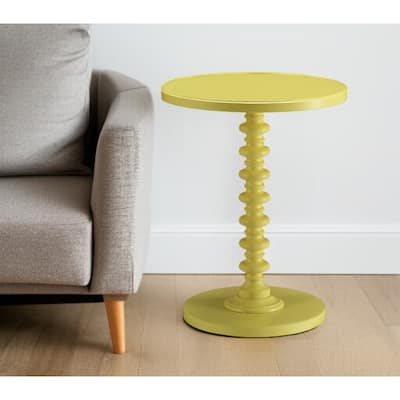 HomeRoots 22" Yellow Wood Round Pedestal End Table - 17