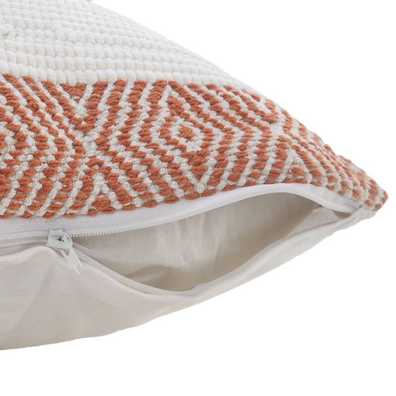 20" Orange and White Geometric Striped Square Throw Pillow