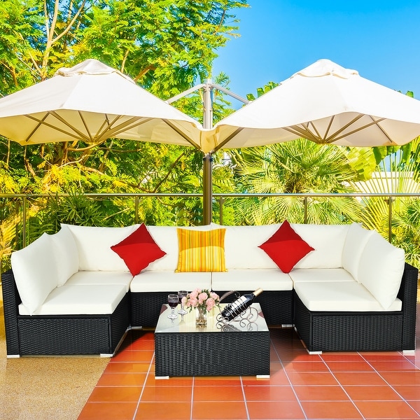 Costway 7PCS Patio Rattan Furniture Set Sectional Sofa Cushioned