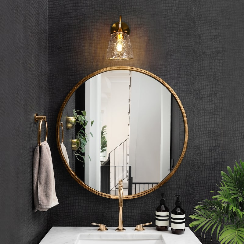 Modern Gold Wall Sconce Large Armed Cone Vanity Light with Textured Glass Shade - D5.9" x H10.6"