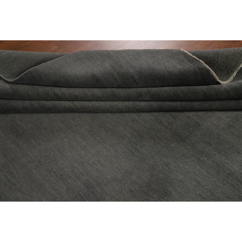 Hand Knotted Oriental 100% Wool Carpet Modern Solid Greys & Charcoal Gabbeh Area Rug - 13' 3'' X 10' 3''