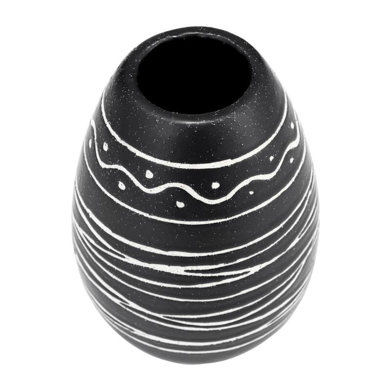 8" Ceramic Vase Contemporary Black and White Tribal Design Vase For Decorative Table Accent Stylish Home or Office