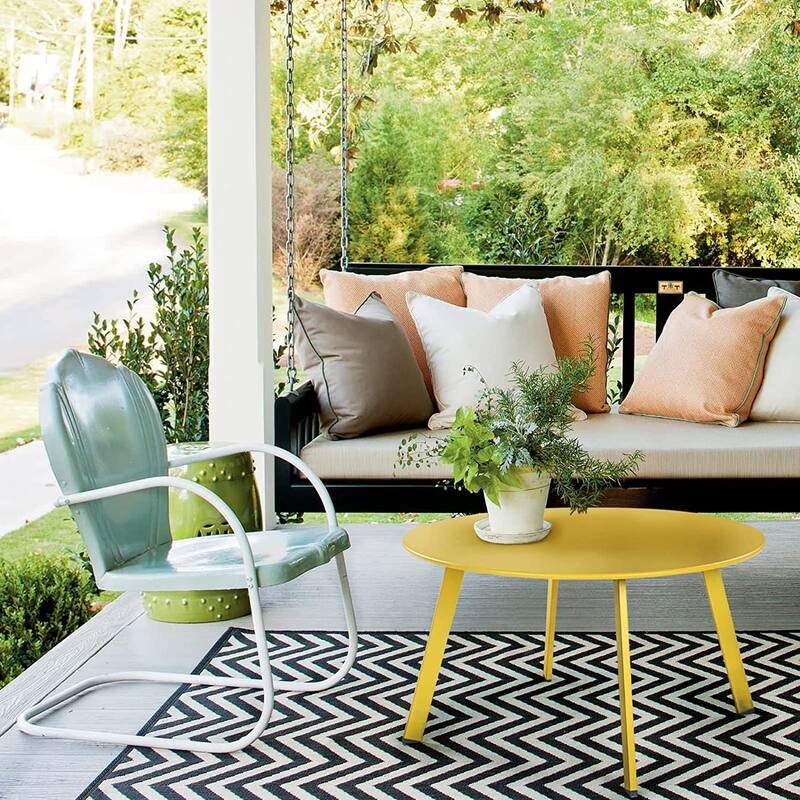 Patio Round Steel Patio Coffee Table, Weather Resistant Outdoor Large Side Table