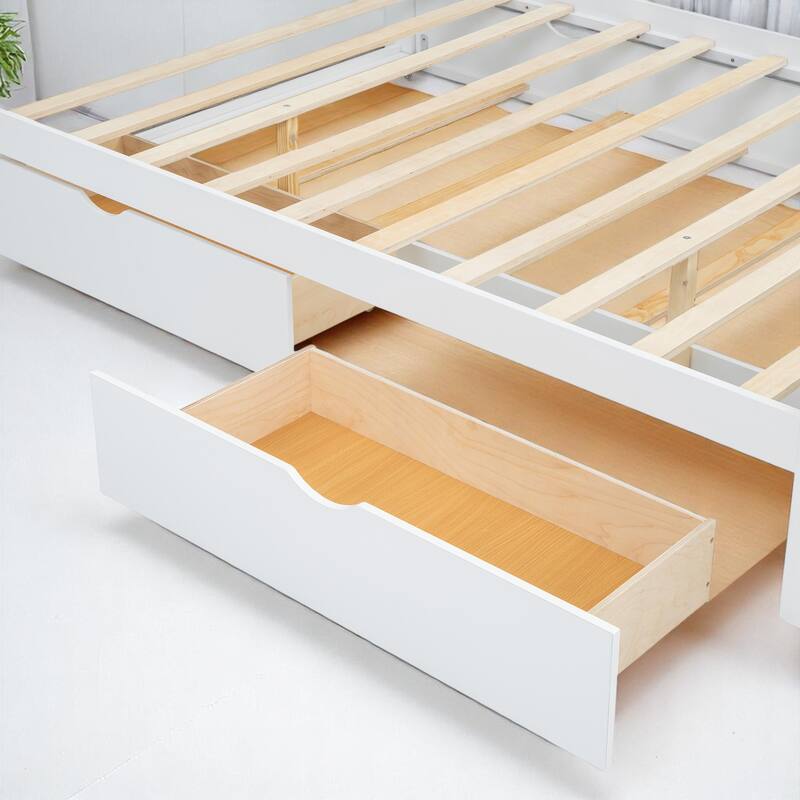 Queen Size Platform Bed with Rattan Headboard bed, 2 Drawers, Pull-Out Trundle bed, and Storage Compartments bed