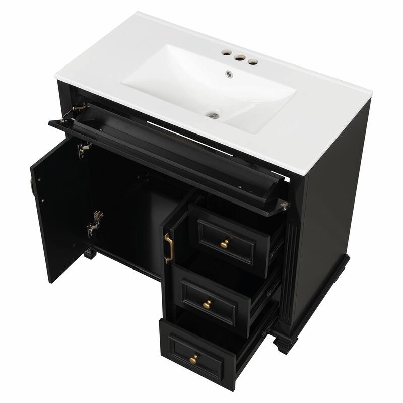 36" Bathroom Vanity with Sink, Cabinet, Flip-Out Drawer, 3 Drawers & 2 Soft-Close Doors