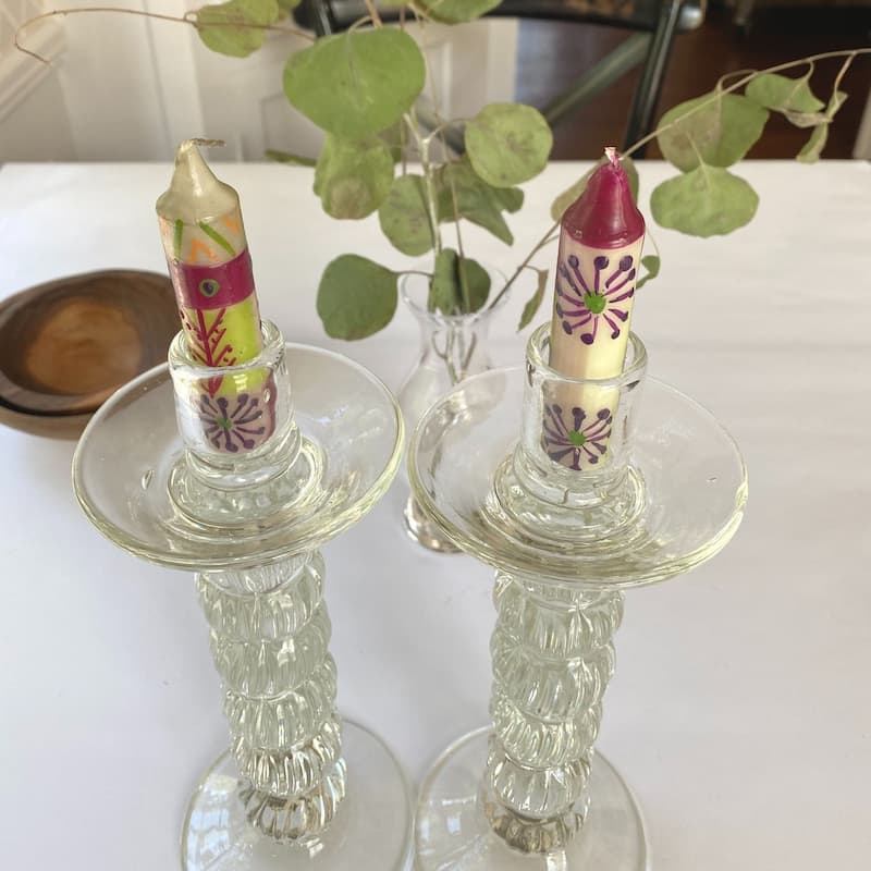 Hand-Painted Unscented 4" Dinner or Shabbat Candles, Set of 4 (South Africa)