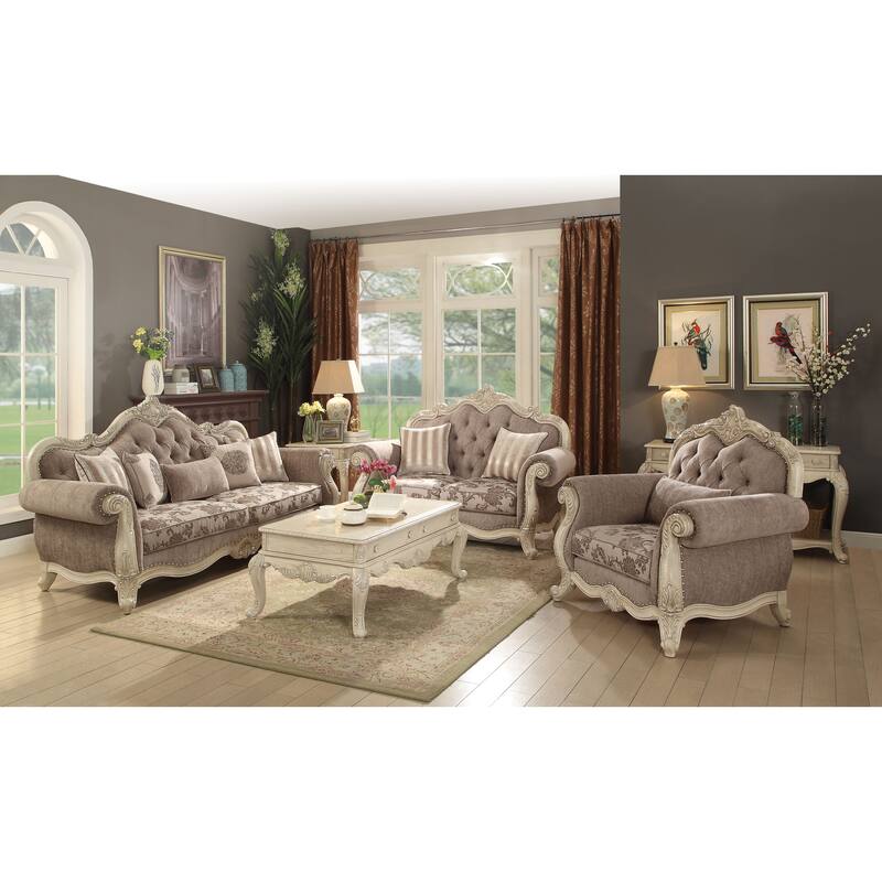 Versaille Gray and Antique White Button Tufted Sofa