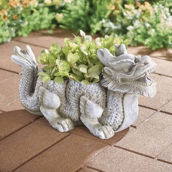 ART & ARTIFACT Chinese Dragon Decorative Planter Flower Pot Garden Statue,  20" - White - Bed Bath & Beyond - 35406922