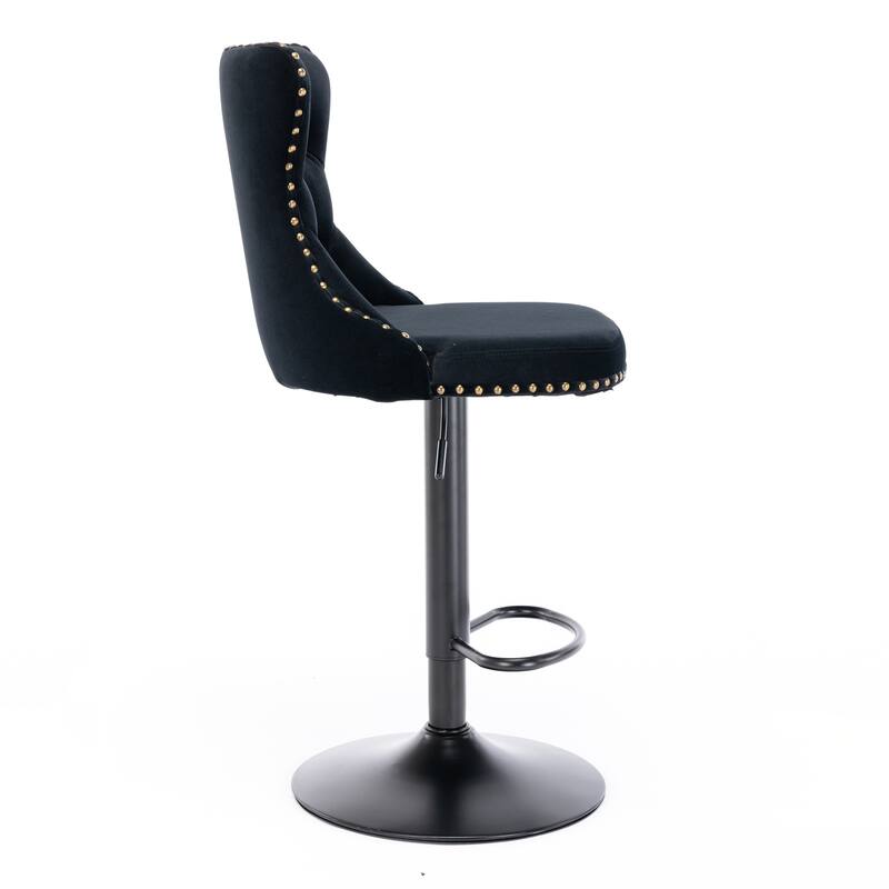 Set of 2 Modern Swivel Velvet Upholstered Adjustable Bar Stools with Backs
