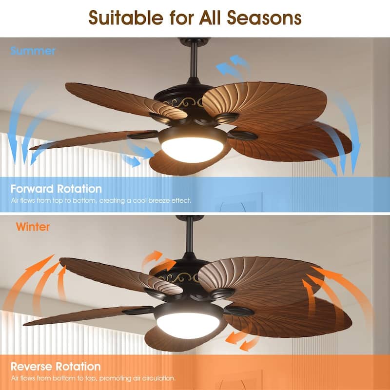 44"/52" Palm Leaf Tropical Ceiling Fan with Light,Indoor and Outdoor Ceiling Fan,Waterproof