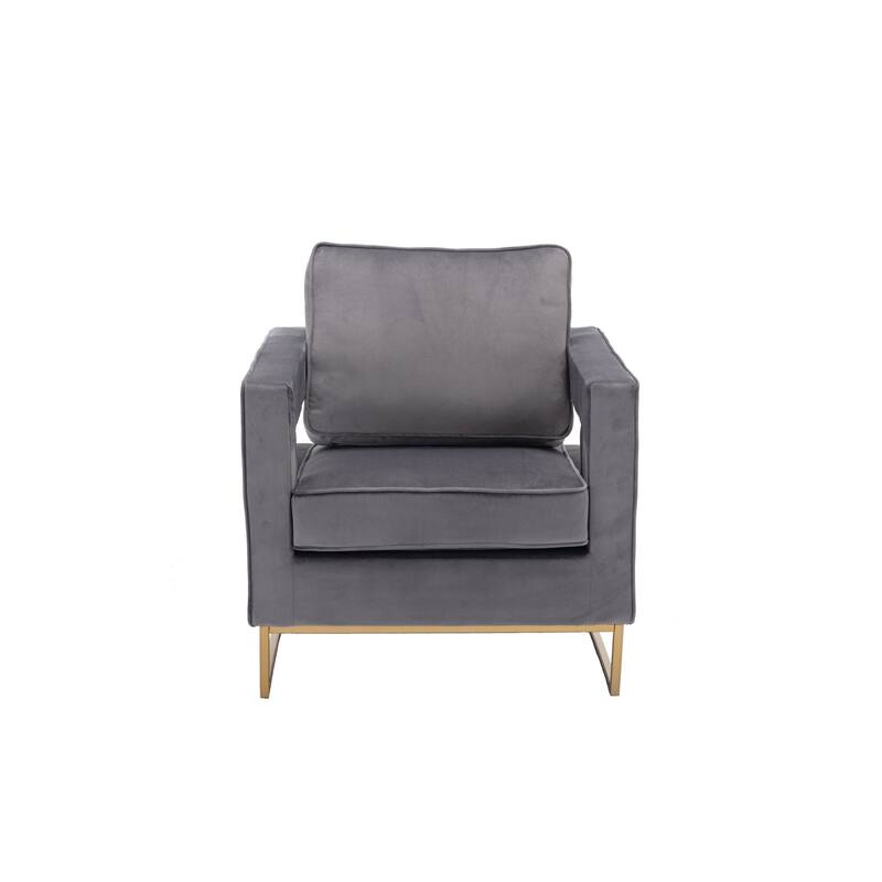 Upholstered Velvet Armchair With Steel Base - 35.5" - Gray