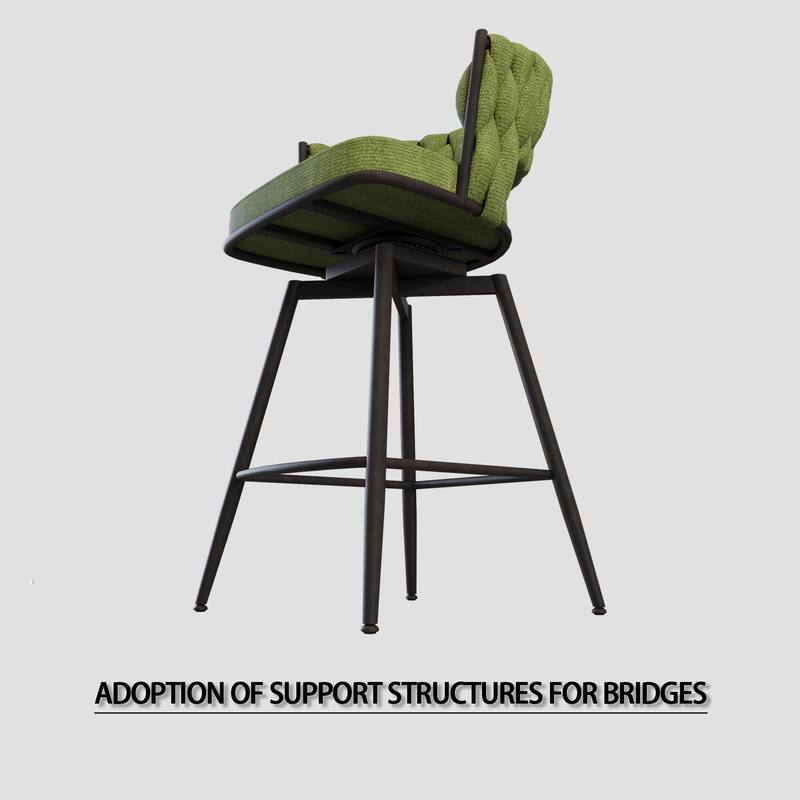 360 Swivel Suede Woven Bar Chair Set of 4, Upholstered Barstools with Metal Base