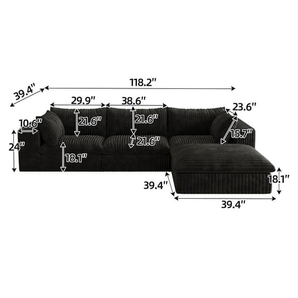 dimension image slide 19 of 20, Modular Sectional Sofa Corduroy Upholstered Sleeper Sofa Convertible Cloud Accent Couch Deep Seat Chaise Lounge, DIY Combination