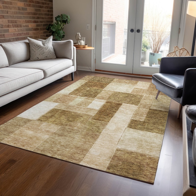 Machine Washable Indoor/ Outdoor Contemporary Geo Chantille Rug - Terracotta - 5' x 7'6"