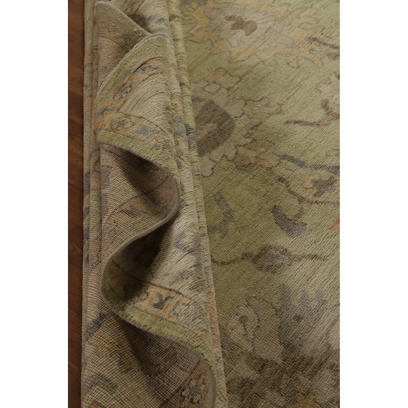 Hand Knotted Oriental 100% Wool Carpet Transitional All-Over Green Oushak Area Rug - 12' 1'' X 8' 11''