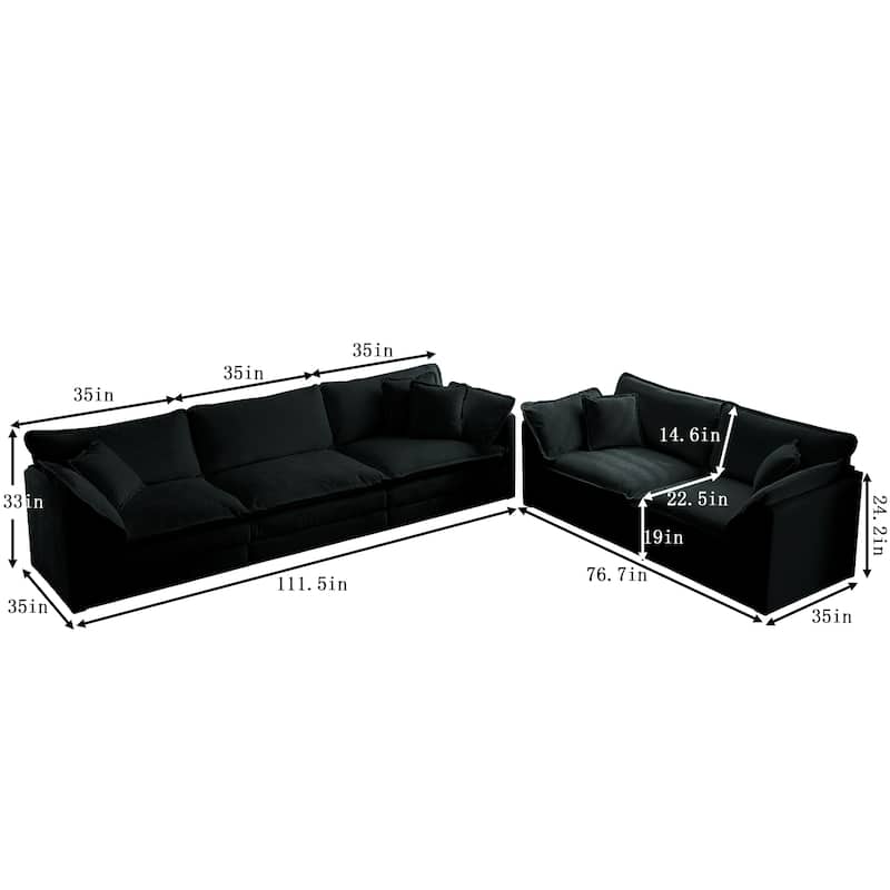Black 3-Piece Chenille Sofa Set with 3-Seater Sofa and 2 Loveseat Sofas