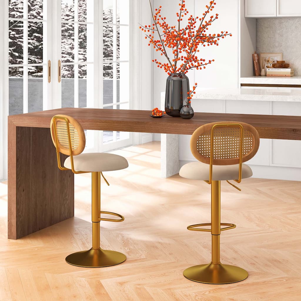 Set of 2 Height-adjustable Bar Stool Swivel Bar Chairs with Backrest