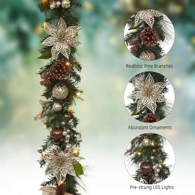 Gold Christmas Garland with Lights, 6 ft - 6 ft