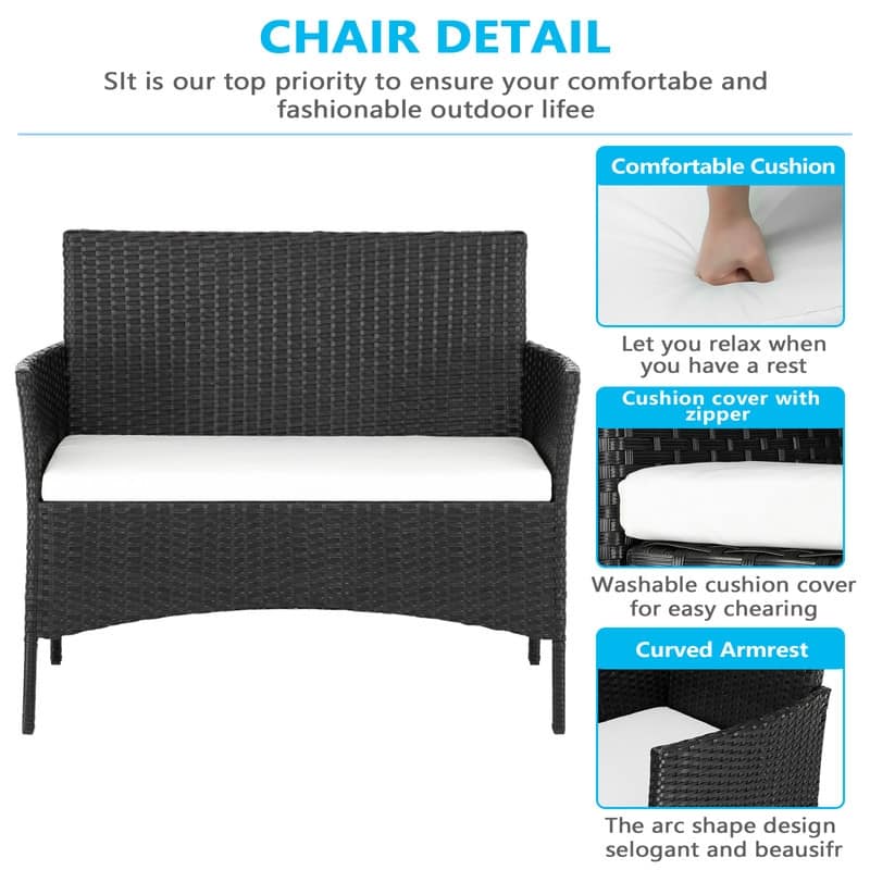 Outdoor 4-Piece PE Wicker Conversation Set with Cushion