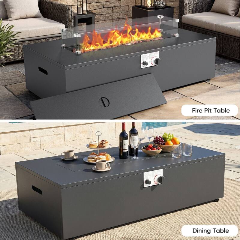 Luna 10-Piece Wicker Outdoor Patio Fire Pit Sofa Set with 6-Inch Thick Cushions