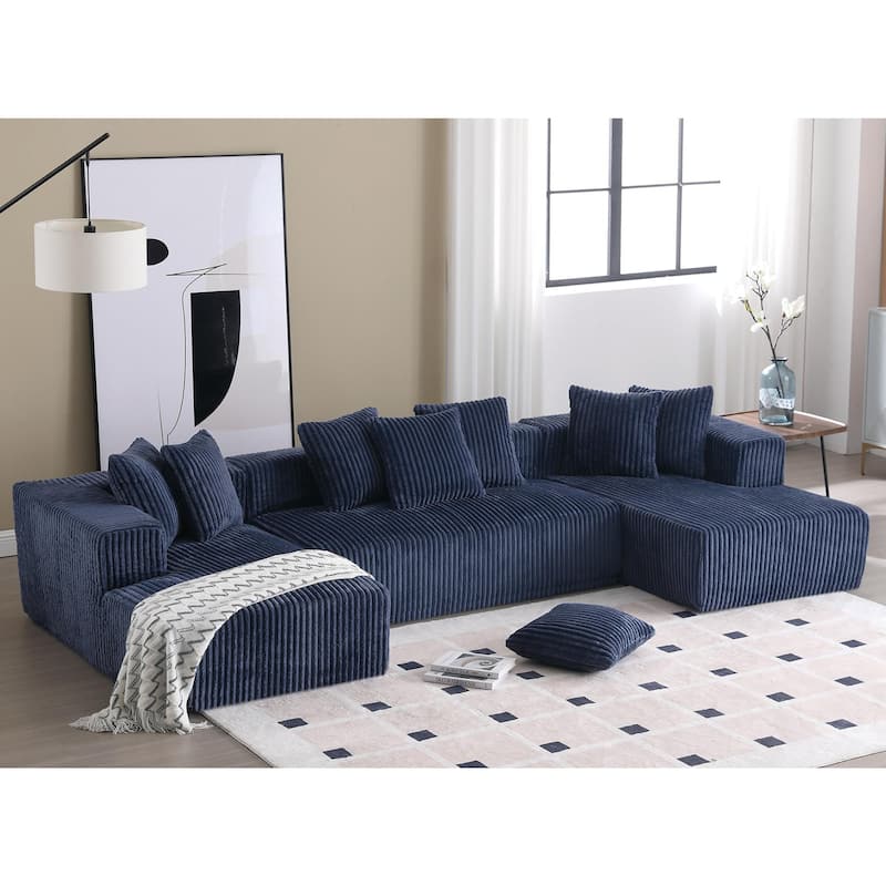 131"Modular Sectional Couch,U-shaped Sofa,Chaise Lounge,Striped fabric,Upholstered 4 Seater Couch for Living Room, Bedroom