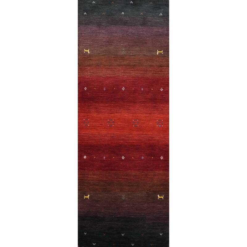 Hand Knotted Oriental 100% Wool Carpet Tribal Animal Pictorial Multi-Colored Gabbeh Runner Rug - 6' 10'' X 2' 4''