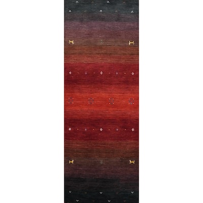 Hand Knotted Oriental 100% Wool Carpet Tribal Animal Pictorial Multi-Colored Gabbeh Runner Rug - 6' 10'' X 2' 4''