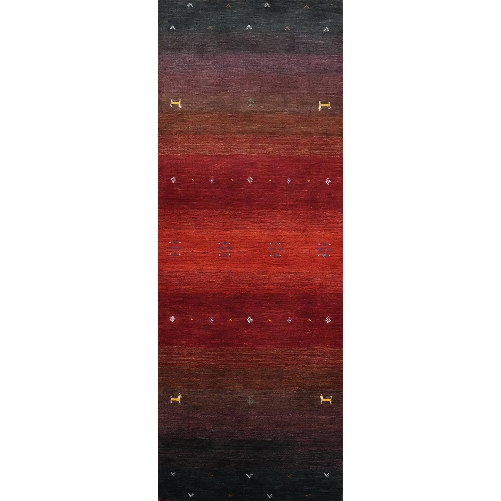 Hand Knotted Oriental 100% Wool Carpet Tribal Animal Pictorial Multi-Colored Gabbeh Runner Rug - 6' 10'' X 2' 4''